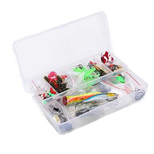 106 Piezas Kit de Pesca Multifuncional, Juego de Señuelos Metálicos con Cucharillas, Cebo Duro y Blando, Caja de Pesca de Doble Capa para Agua Dulce y Salada