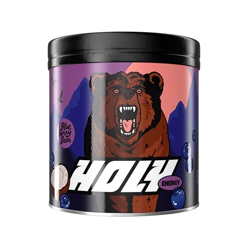 HOLY Energy Gaming Booster 'Blueberry Bear' avec goût myrtille & coco en poudre| 50 portions avec NewCaff & extrait de thé vert | Focus Drink | Vegan avec arômes de fruits 100% naturels