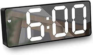 JSTH Mirror Alarm Clock, Digital Alarm Clock 3inch LED Display with Temperature/Snooze/Adjustable Brightness/Date Calendar/USB Port Night Light for Bedroom Living Room Home Decor(Black)
