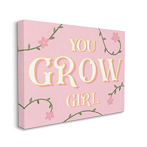 Stupell Industries You Grow Girl Encouragement Pink Green Floral Vines, Designed by Daphne Polselli Canvas Wall Art
