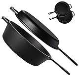 yarlung 2 Pack Cast Iron Dutch Oven Skillet Set, 10 Inch 2 In1 Pre-Seasoned Frying Pan Pot with Lid...