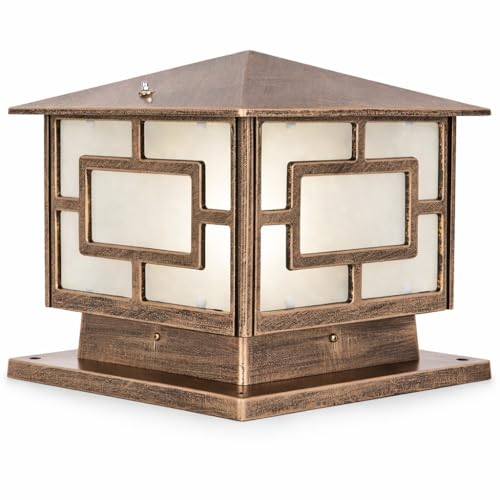 WENZIFI Bronze Outdoor Pillar Light, 11.81'' Hardwired E26 Column Lamp with Included 3000K Bulb, Die-Cast Aluminum Frame and Frosted Glass for Gate Posts and Fence Columns by WENZIFI - Used condition - US$38.25