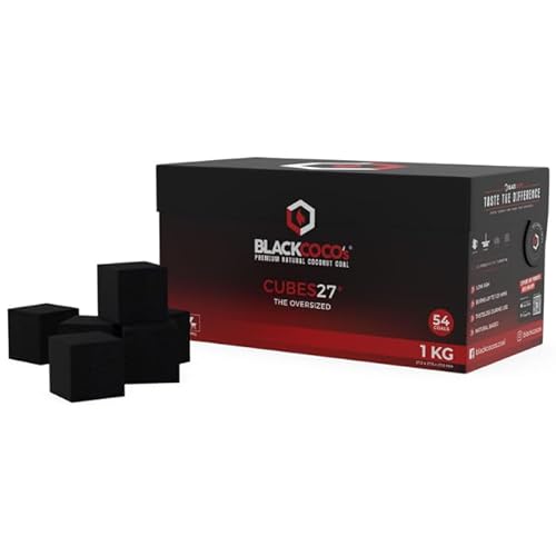 BLACKCOCO's - Carbón Natural de Coco Premium 1KG 27mm para Cachimba y BBQ Briquetas para Shisha y Barbacoas, Larga Duración de Combustión