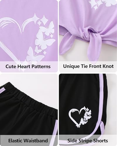 Image of Jecson Girls Summer Outfits 2Pcs Kids Clothes Girls Tie Knot Front Tops T-Shirts and Casual Short Sets 5-12Y