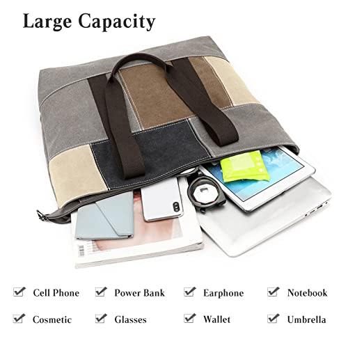 Image of CORIOS Women's Canvas Handbag Casual Shoulder Bag Patchwork Tote Bag