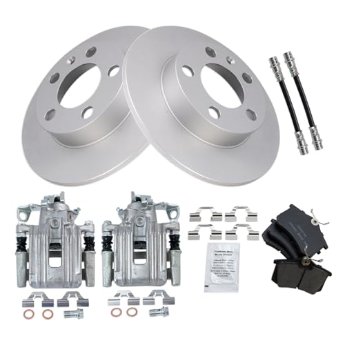Image of TRQ Rear Brake Pad and Rotor Set Ceramic G Coated Rotors Calipers Hoses Compatible with 1999 Volkswagen Jetta