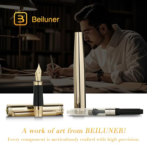 Image of BEILUNER Gold Fountain Pen,Stunning Luxury Pens with 24K Gold Finish, Gorgeous 24K Gilded Nib(Fine), Trustworthy Pen Gift for Men&Women -Ink Converter-Elegant, Professional, Nice Pen for Writing