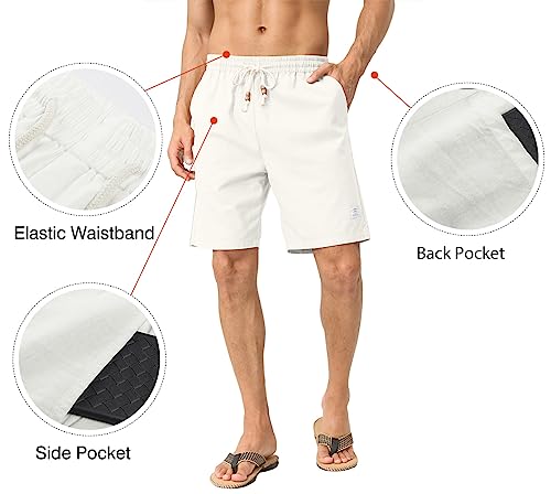 Jmierr Mens Linen Shorts Loose Fit Flat Front Elastic Waist Drawstring Lightweight Summer Beach Pants For Men Us 36 (Large) White #TOP4