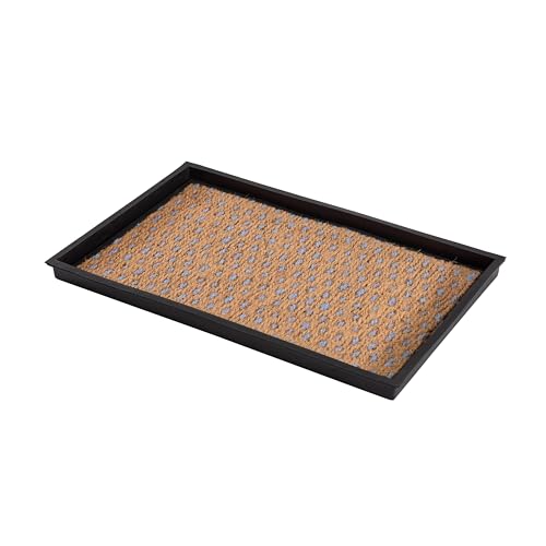 Anji Mountain AMB0BT2F-007 Black Rubber Boot/Shoe Tray with Coir, Fits 2 Pair (24.5" Wide), Tan & Blue Insert