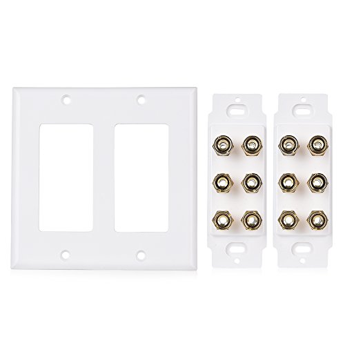 Cable Matters Double Gang Speaker Wall Plate (Banana Plug Wall Plate) With Binding Post For 6 Speakers In White #TOP3