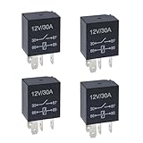 Hugwits 4 PCS 4 Pin 12V 30A Car Starter Relay, Multi-Purpose Waterproof Heavy Duty Standard Relays, Car Engine Relays Replacement Parts, Universal for Most Cars (Black)