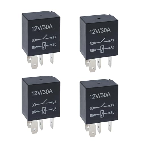 Hugwits 4 PCS 4 Pin 12V 30A Car Starter Relay, Multi-Purpose Waterproof Heavy Duty Standard Relays, Car Engine Relays Replacement Parts, Universal for Most Cars (Black)