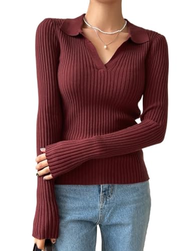 KARFRI Long-Sleeve Sweater Sweaters for Women Trendy Solid Ribbed Knit
