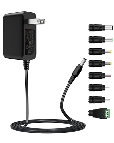 AKINGUAR 12V 2A Power Supply Adapter with 8 DC Connectors AC 100-240V to DC 12V Transformer 2.1mm X 5.5mm US Plug for CCTV Camera Audio/Video Router Security Cameras LED Lights