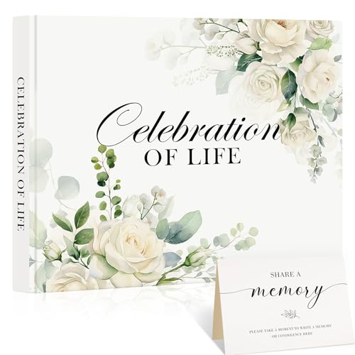 Lanpn Funeral Guest Book for Memorial Service 100 Pages in Loving Memory Sign in Books for Guests Funeral Favors Registry Book with Memorial Table Sign White Leather Cover