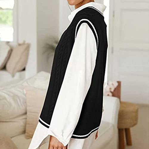 Image of Sweater Vest Women,Sleeveless V Neck Argyle Plaid Long Preppy Loose Knitted Casual School Sweaters Tank Top
