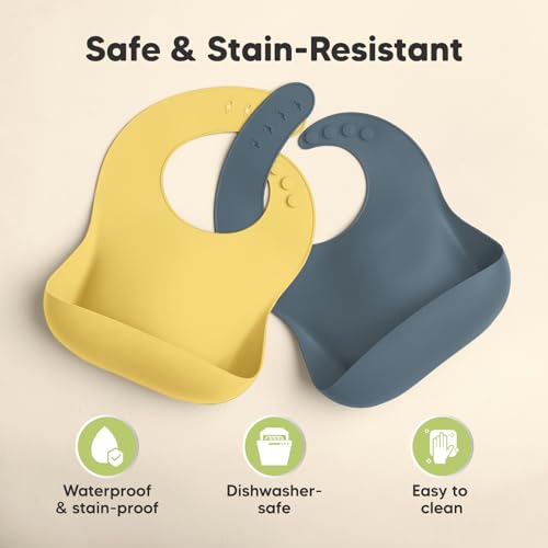 Image of KeaBabies 2-Pack Silicone Bibs for Babies, Toddlers Girl, Boy (Valiant) | Sturdy Food-Grade Baby Bibs for Eating, Large Food Catcher, Easy Clean & Put On, Waterproof Baby Feeding Essentials, BPA-Free