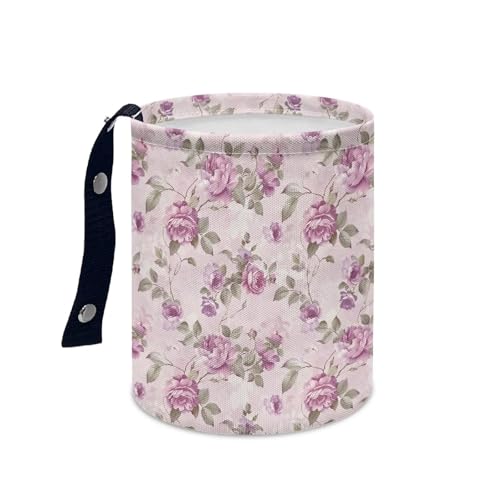 Image of Purple Flower Car Trash Can - Portable Collapsible Back Seat, Front Seat, Floor, or Hanging Headrest Waste Basket Car Accessories Interior Easy to Clean