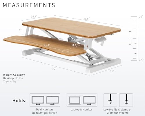 VIVO 32 inch Desk Converter, K Series, Height Adjustable Sit to Stand Riser, Dual Monitor and Laptop Workstation with Wide Keyboard Tray, Bamboo Top, White Frame, DESK-V000KO - Image 2