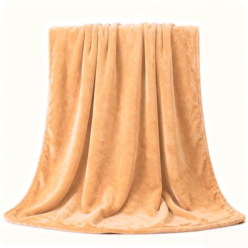LZJD Fleece Blanket Throw 140 x 180 cm Fit All Season Fleece Blankets Cozy/Plush/Lightweight for Sofa Couch Single Size, Beige