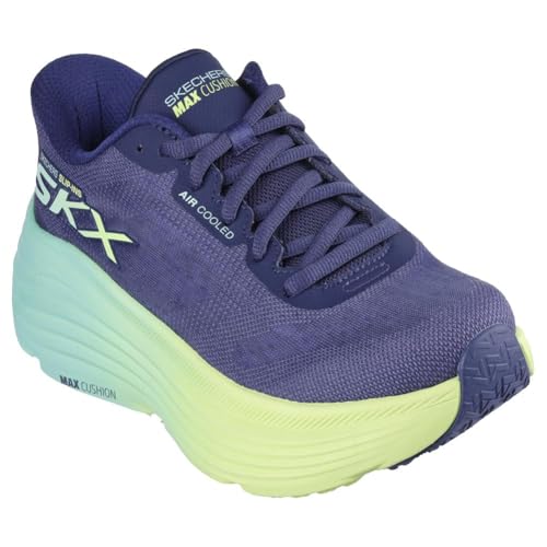Skechers Women's Max Cushioning Endeavour Hallandale Hands Free Slip-Ins Sneaker, Navy/Lime, 10