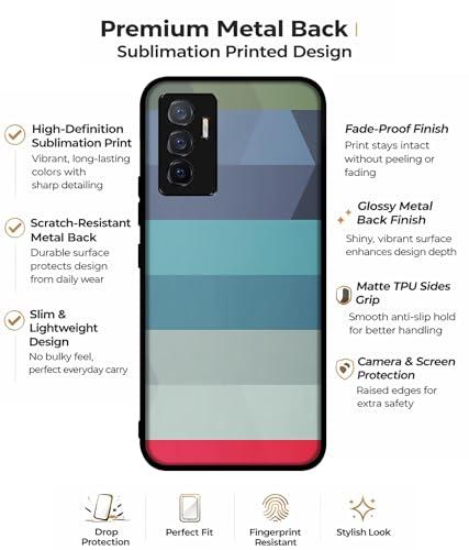 Image of Colorful Lines Design Premium 2D Printed Metal Back Case Cover for Vivo V23E 5G / Y75 4G