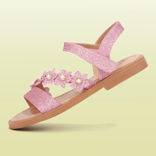 Pandaninjia Diana Pink Girls Sandals Cute Flower Open Toe Summer Flats Dress Sandals Shoes Toddler/Little Kid/Big Kid thumb #3