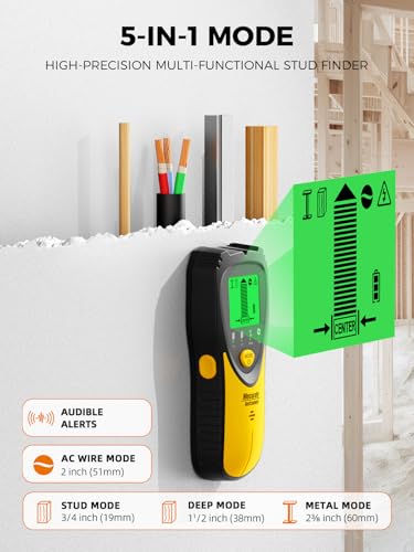 image for Mecurate 5-in-1 Stud Finder with LCD Display, Wall Scanner for Studs, 