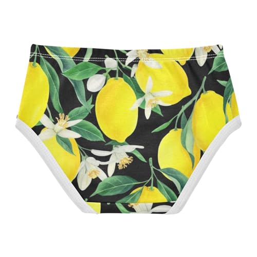 Bright Yellow Lemons Black Panties for Girl Girls Underwear Toddler Cotton Florals Undies Kids Briefs 2t2