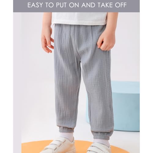 Image of GFQLONG Toddler Boy Linen Pants Girl Cotton Summer Loose Pant for Kid 2-6T | 4 pack toddler pants,light,lightweight,thin,muslin,baggy,gauze,wide leg,barrel,plain,harem bloomers for little boys