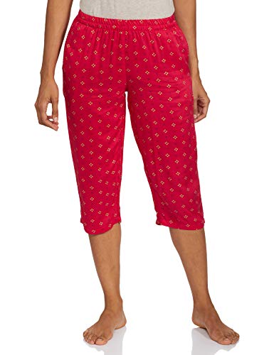 Image of Longies Women's Rayon Pyjama Night Suit Regular Capri Set ((LGRCSSY007 Dark.Pink Small) Dark Pink