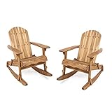 Christopher Knight Home 304055 Estelle Outdoor Finish Acacia Wood Adirondack Rocking Chairs (Set of 2), Natural Stained