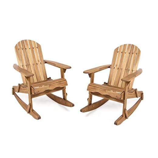 Christopher Knight Home Malibu Outdoor Acacia Wood Adirondack Rocking Chairs, 2-Pcs Set, Natural Stained