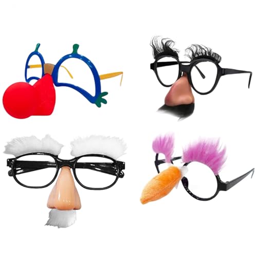 JBLJDWD 4PCS Funny Glasses Mustache Glasses Silly Glasses for Halloween Parties Costume Accessories a Glasses Kit Including Red Nose Black and White Styles