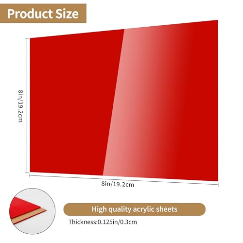 Image of Lesnlok 8 x 8 Red Acrylic Sheets 1 /8 inch Thick 3mm 2 Pieces Cast Plexiglass Sheets,for Laser Cutting,Painting, Handicrafts, DIY Display Projects (2, red, 8 x 8 x 1 /8)