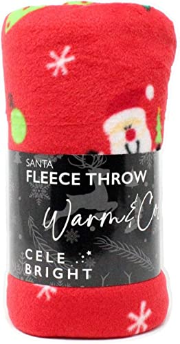 Celebright Christmas Fleece Throw - Large 50 x 60 Inch (127 x 152cm) Fluffy Microfiber Blanket Throw Over for Bed, Sofa, Couch - Plush Snuggly Cosy Winter Warmer - Santa Red Pattern