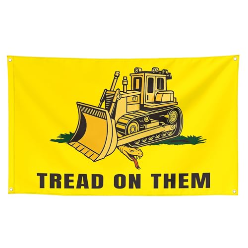 Dekorbay Tread On Them Bulldozer Funny Cool Flags Meme Flags Banner 3x5 FT Room Guys Girls College Dorm Bedroom Frat Man Cave Wall Hangings Yellow