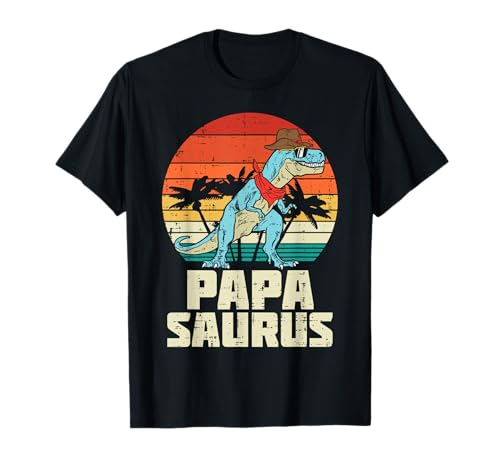 Papasaurus Retro Fathers Day Trex Dinosaur Dad Daddy Men Maglietta