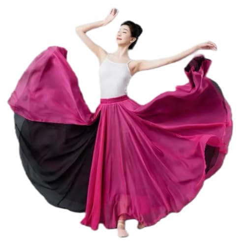 HEARTTOUCH Women's Fairy Lyrical Dance Skirt 720 Double-Side Swing Wrap Skirts Ballet Modren Dance Costumes for Performance (Hot Pink+Black,85,Medium)
