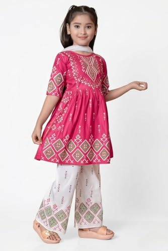 Image of Trend Ethnic Girls' Kurta & Palazzo Set, 100% Cotton, Full Sleeve, Solid Pattern, Classic Style, Relaxed Fit, Lightweight, Festival Wear
