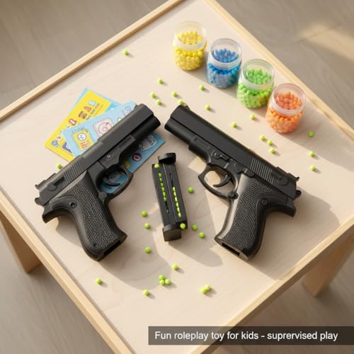 Image of Velinor Kids Air Soft Mouser Gun Set with 300 BB Bullets | Powerful Long Range Toy Pistol for Boys | Safe Outdoor Shooting and Police Action Play Pack of 2