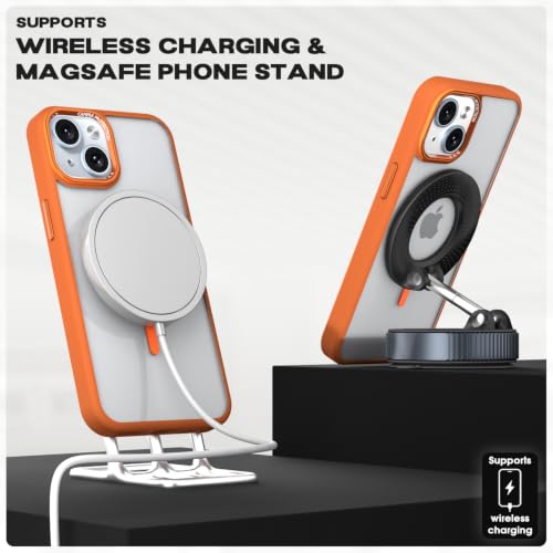 Image of Pikkme Back Cover for iPhone 15 Plus | Shockproof | Mag-Safe Compatible | Hard Transparent Back | Premium Raised Camera Protection | Bumper Case (Orange Mag-Safe)