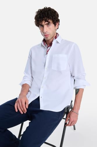 Image of SNITCH Men Casual Shirt | Regular Fit Full Sleeve Spread Collar Solid Pattern | Breathable Cotton Linen Blend & Lightweight Fabric for Summer, Vacation & Smart Casual Wear