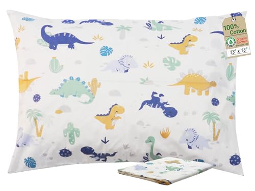 ZPECC Toddler Pillow with Pillowcase - 13x18 Organic Cotton Hypoallergenic Kids Pillow, Baby Essentials for Travel Crib Daycare Stroller (Intended for Age 2 and up) Dinosaur