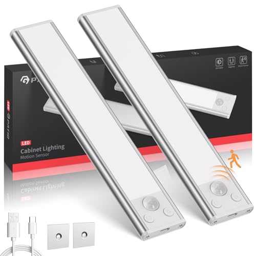 Lampe de Placard, 3 Modes Reglette LED Cuisine 3 Couleurs, Lampe d'intérieur Avec détecteur de Mouvement, Pour Cuisine Sous les Meubles, Armoires, Garde-robes (20CM-2 Pièce)