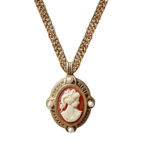 Dreams Mall Antique Cameo Necklace for Women, Vintage Cameo Silhouette