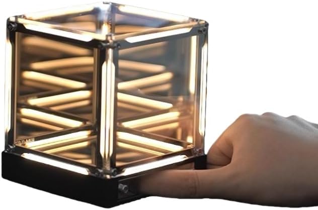ミラーナイト雰囲気 さなアビスランプ &ndash; 4DアクリルキューブLEDベッドサイド、 調光機能付きムードライト、充電式USB-Cゲーマ
