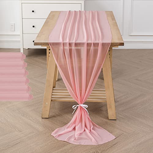 6Pack 10ft Chiffon Table Runner 29x120 Inch Sheer Romantic Table Runner for Wedding Birthday Party Bridal Shower Outdoor Decoration-Light Pink by flohar - Used condition - US$12.80