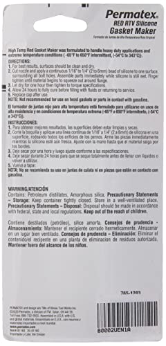 Image of Oregon Permatex 81160 High-Temp Red RTV Silicone Gasket, 3 oz.