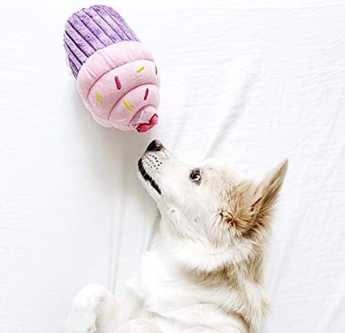 Miniatura 4 de ZippyPaws Regalos de cumpleaños para perros, cupcake de cumpleaños rosa, juguete chirriante de felpa para perros, suministros de fiesta de